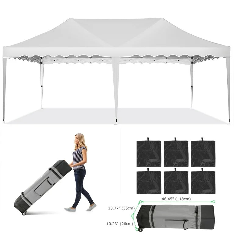 YUEBO Canopy 10' x 20' Pop Up Canopy Tent Heavy Duty Waterproof Adjustable Commercial Instant Canopy Outdoor Party Canopy Parties,Wedding,Outside Patio,Event,Backyard,Black