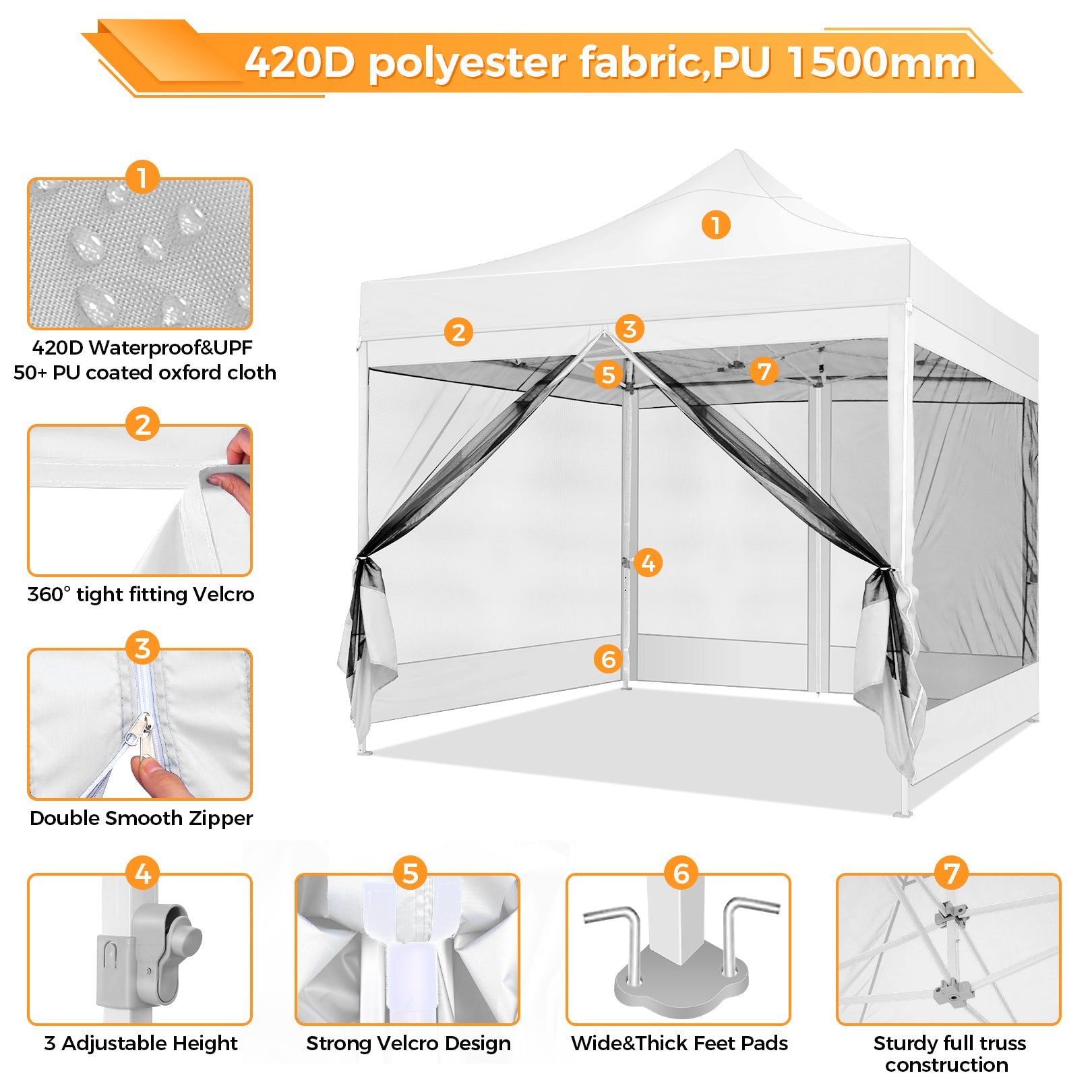 COBIZI 10'x10' Heavy Duty Pop up Canopy Gazebo with Netting Screened SPC111