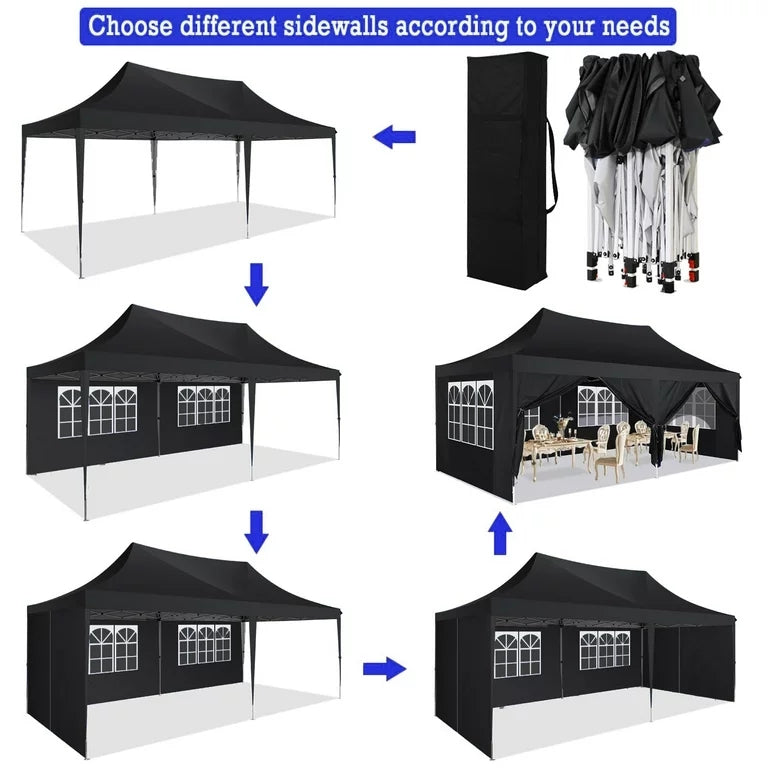 YUEBO 10'x20' Ez Pop Up Canopy Tent Commercial Instant Canopies with 6 Removable Side Walls Portable & Carrying Bag for Patio Picnic Carport Party Wedding, Blue Navy