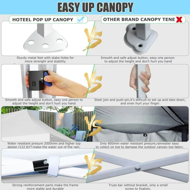 YUEBO Canopy 10' x 20' Pop Up Canopy Tent Heavy Duty Waterproof Adjustable Commercial Instant Canopy Outdoor Party Canopy Parties,Wedding,Outside Patio,Event,Backyard,Black