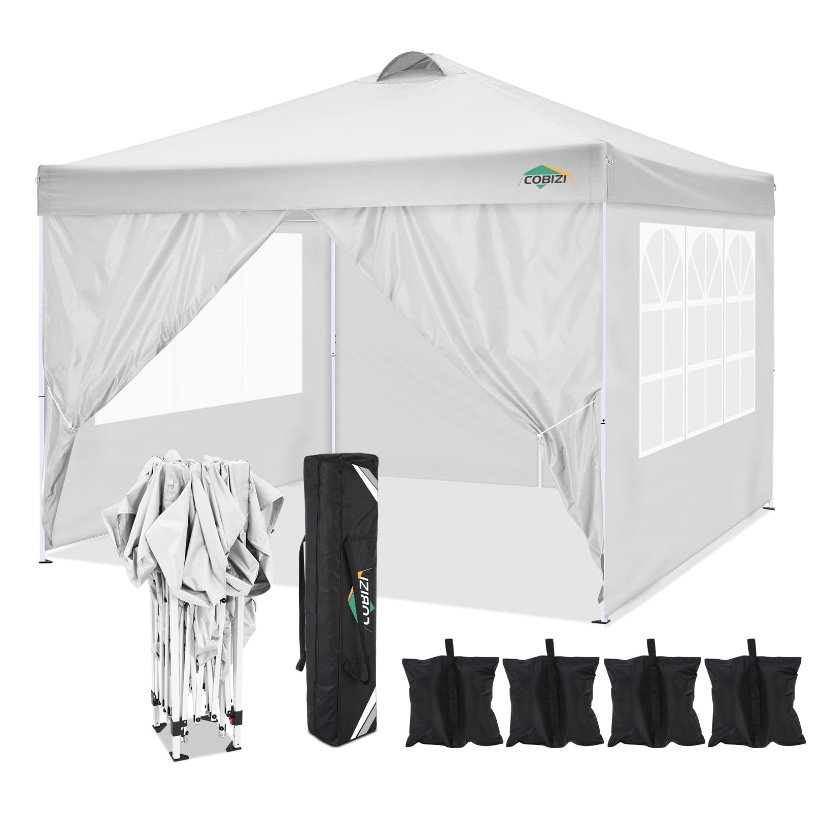 COBlZI 10'x10' Ez Pop Up Canopy Tent with 4 Sidewalls,Commercial Instant Gazebo Tents with 4 Sand Bags & 8 Stakes,Outdoor Patio Canopy for Parties,Backyard£¨Green£©