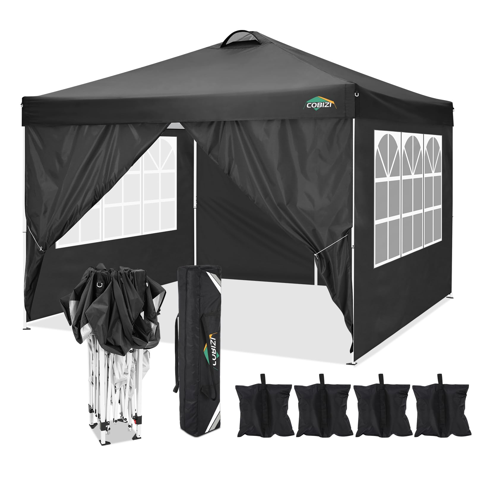 COBlZI 10'x10' Ez Pop Up Canopy Tent with 4 Sidewalls,Commercial Instant Gazebo Tents with 4 Sand Bags & 8 Stakes,Outdoor Patio Canopy for Parties,Backyard£¨Green£©