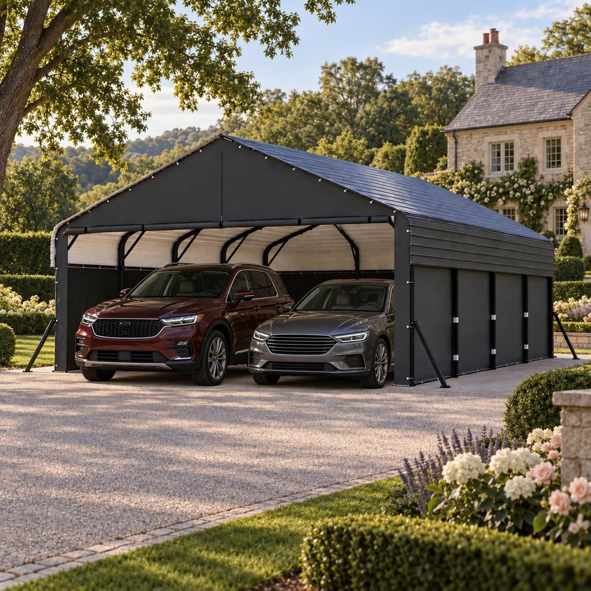 COBIZI 20'x20' Large Metal Carport with Removable Fabric Sidewalls, SPC327