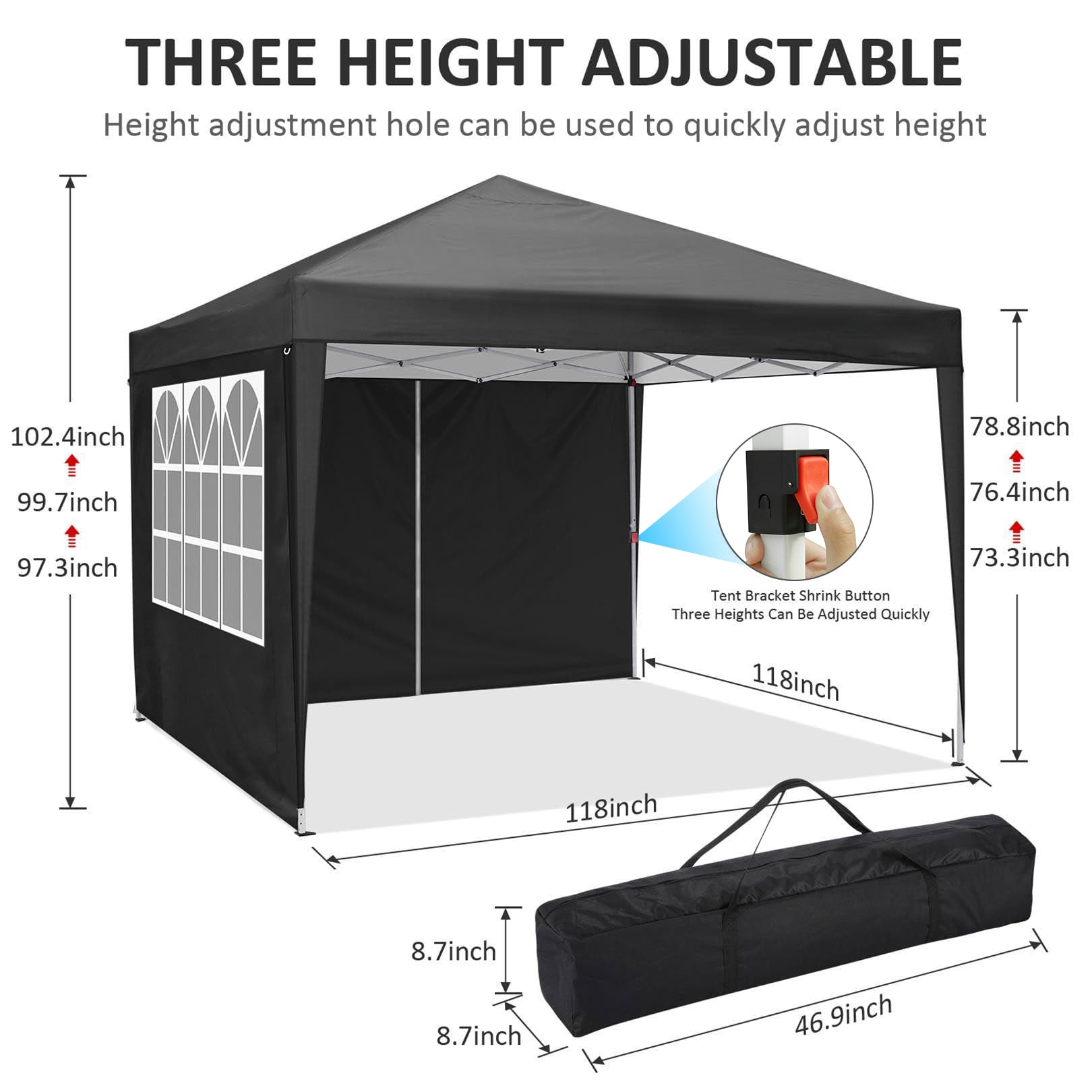 COBIZI 10'x10' Pop up & Protable Canopy Tent with 6 Sidewall & Carry Bag, Black SPC202
