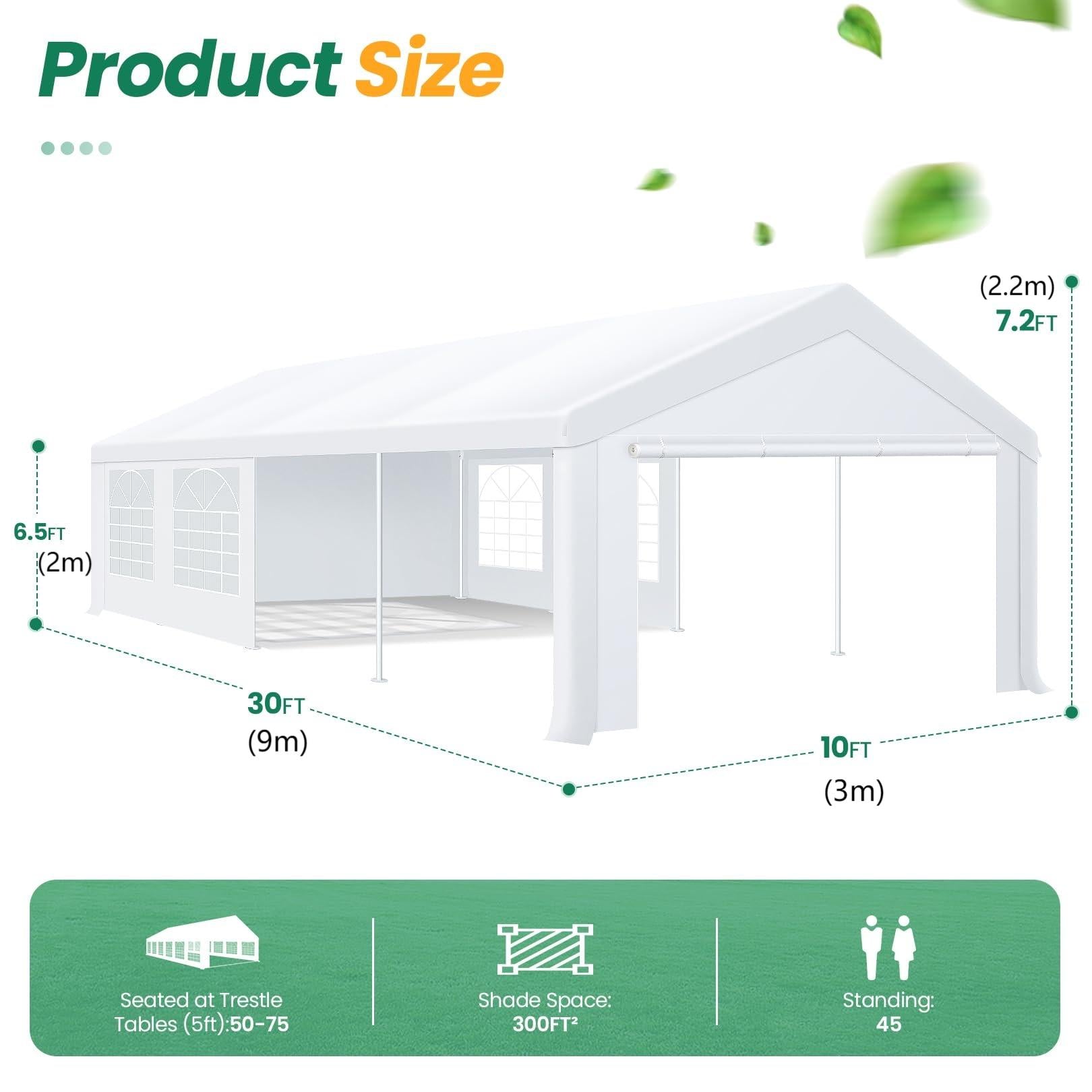 COBIZI 10¡®x30¡¯ Party Tent Heavy Duty, Wedding Tent, Event Tent for Parties, Carpas para Fiestas with 6 Removable Sidewalls
