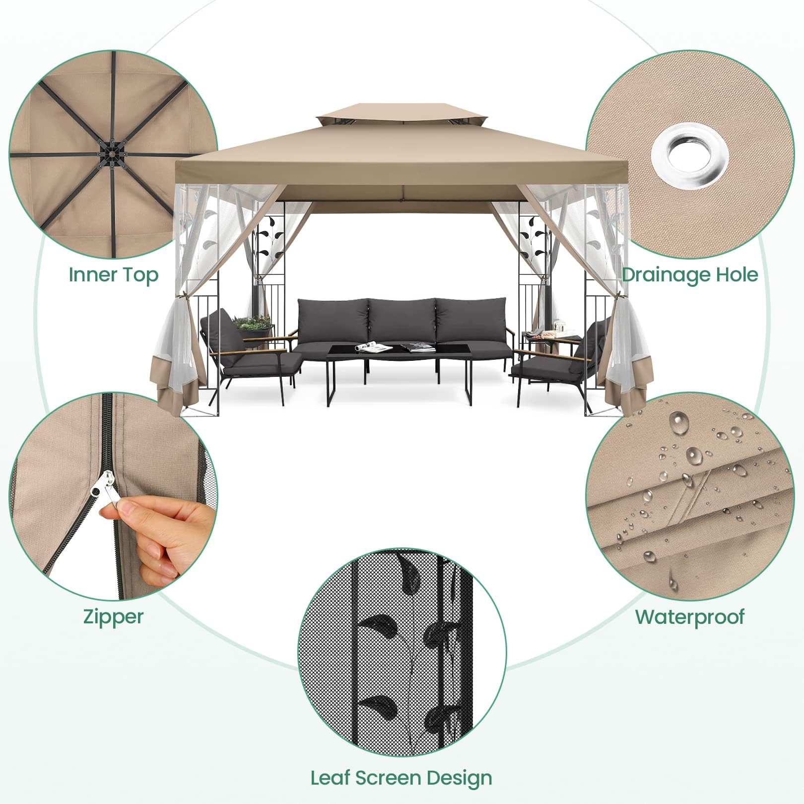 COBIZI 10'x 13' Metal Patio Gazebo, Outdoor Gazebo Canopy Tent for Backyard with Mosquito Netting, Gazebos Shelter with Steel Frame, Patio Covers