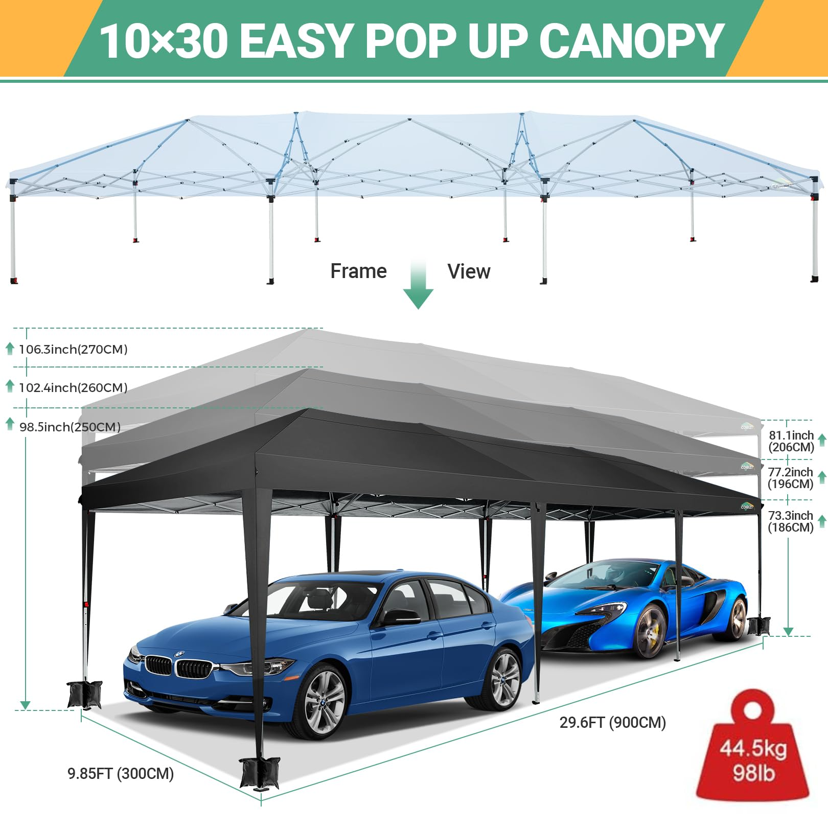 COBIZI 13¡® x 26' Heavy Duty Pop up Canopy with 6 Sidewalls, 2 Height Adjustable Commercial Tent,100% Waterproof Party Wedding Tent,Outdoor Gazebo with Wheeled Bag