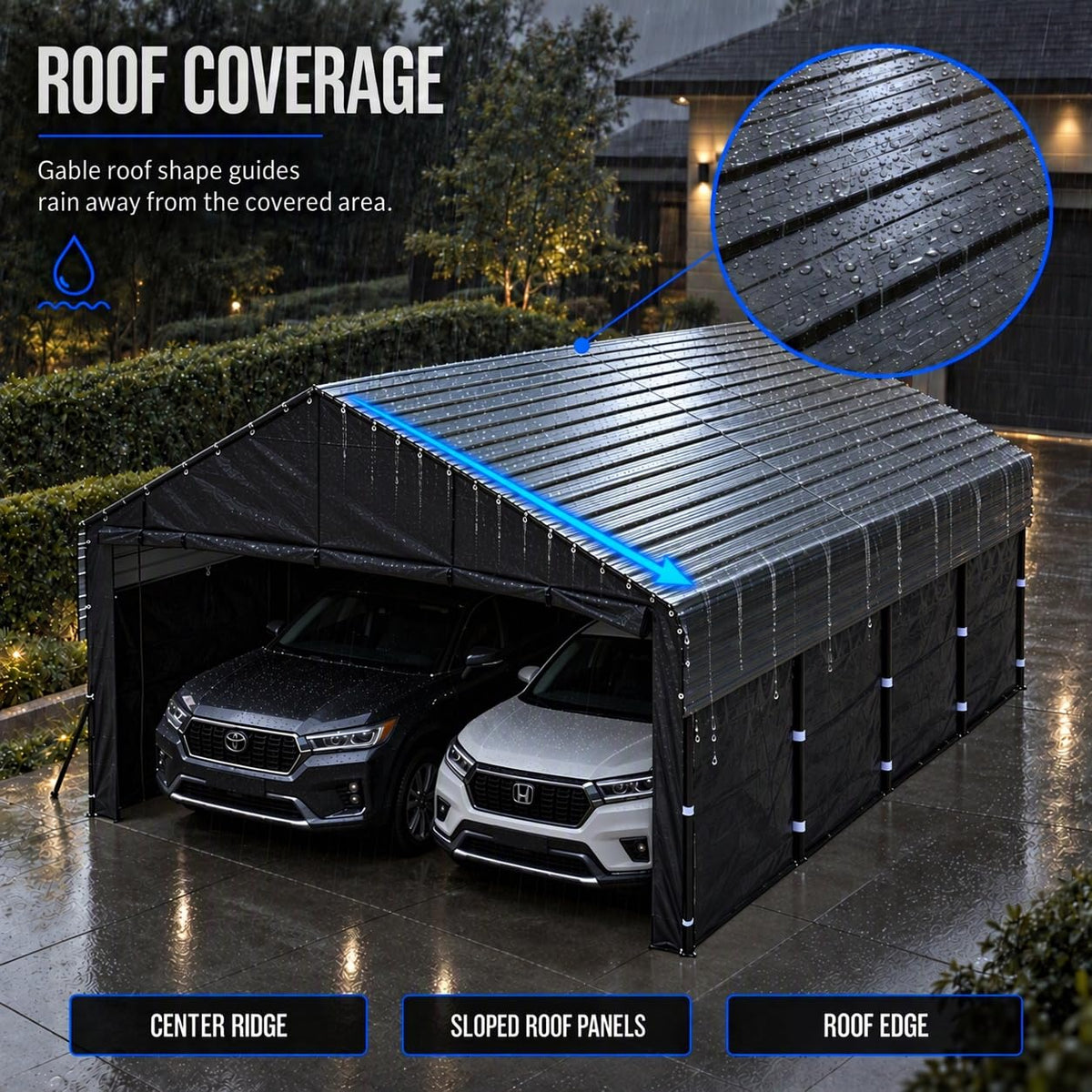 COBIZI 20'x20' Large Metal Carport with Removable Fabric Sidewalls, SPC327