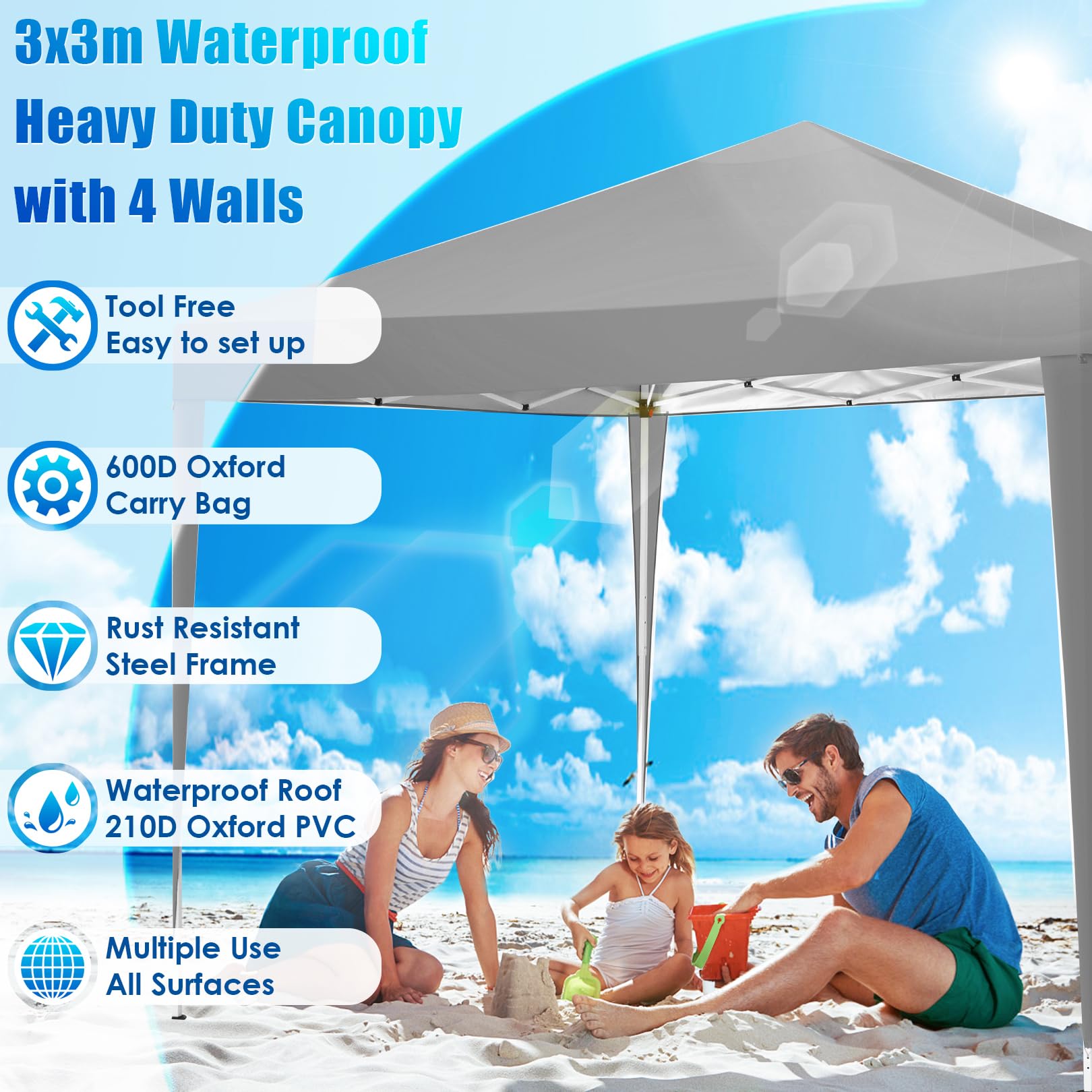 Hoteel 10'x 10' Pop up Canopy Straight Legs Instant Canopy for Outside Party Camping Canopy with 4 Removable Sidewalls