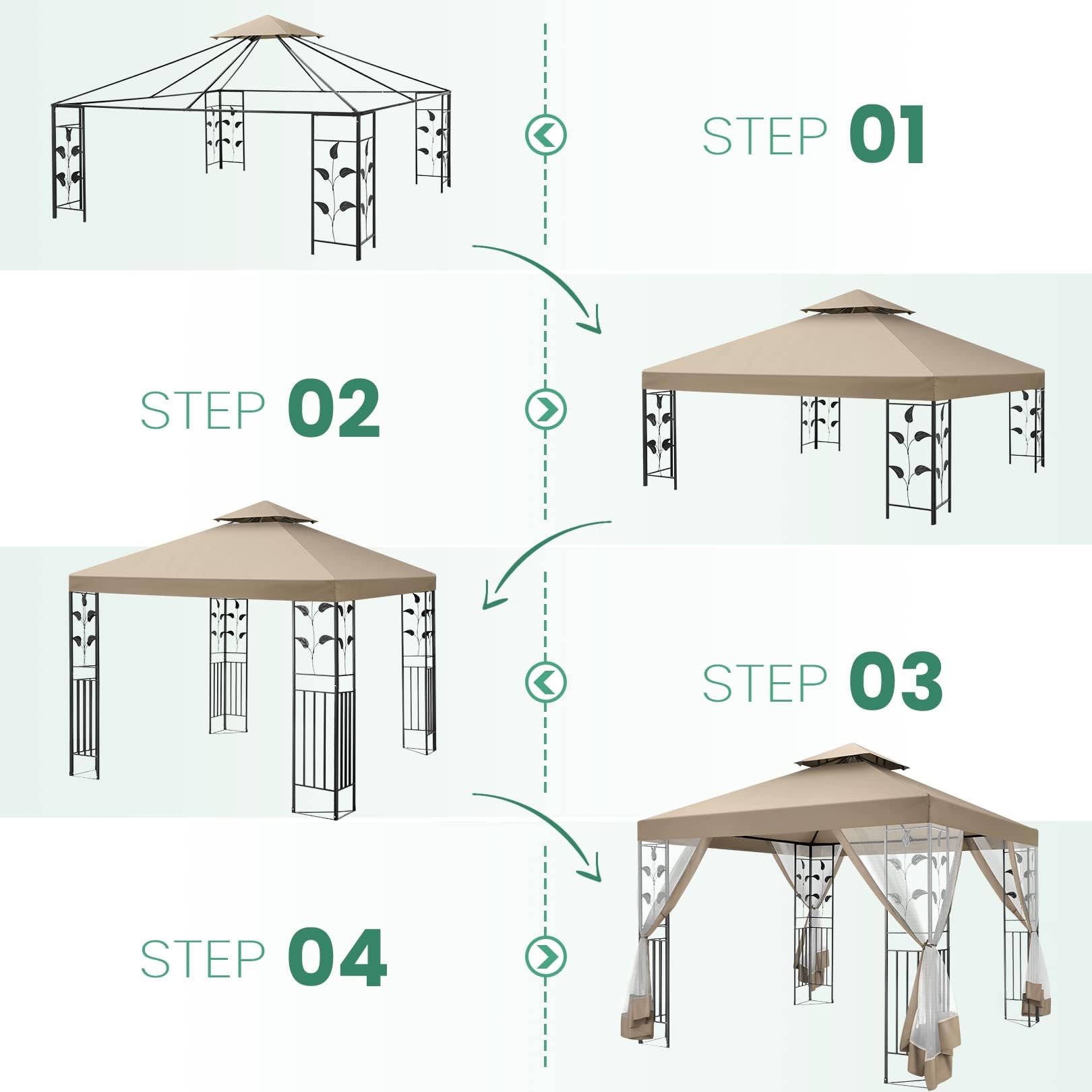 COBIZI 10'x 13' Metal Patio Gazebo, Outdoor Gazebo Canopy Tent for Backyard with Mosquito Netting, Gazebos Shelter with Steel Frame, Patio Covers