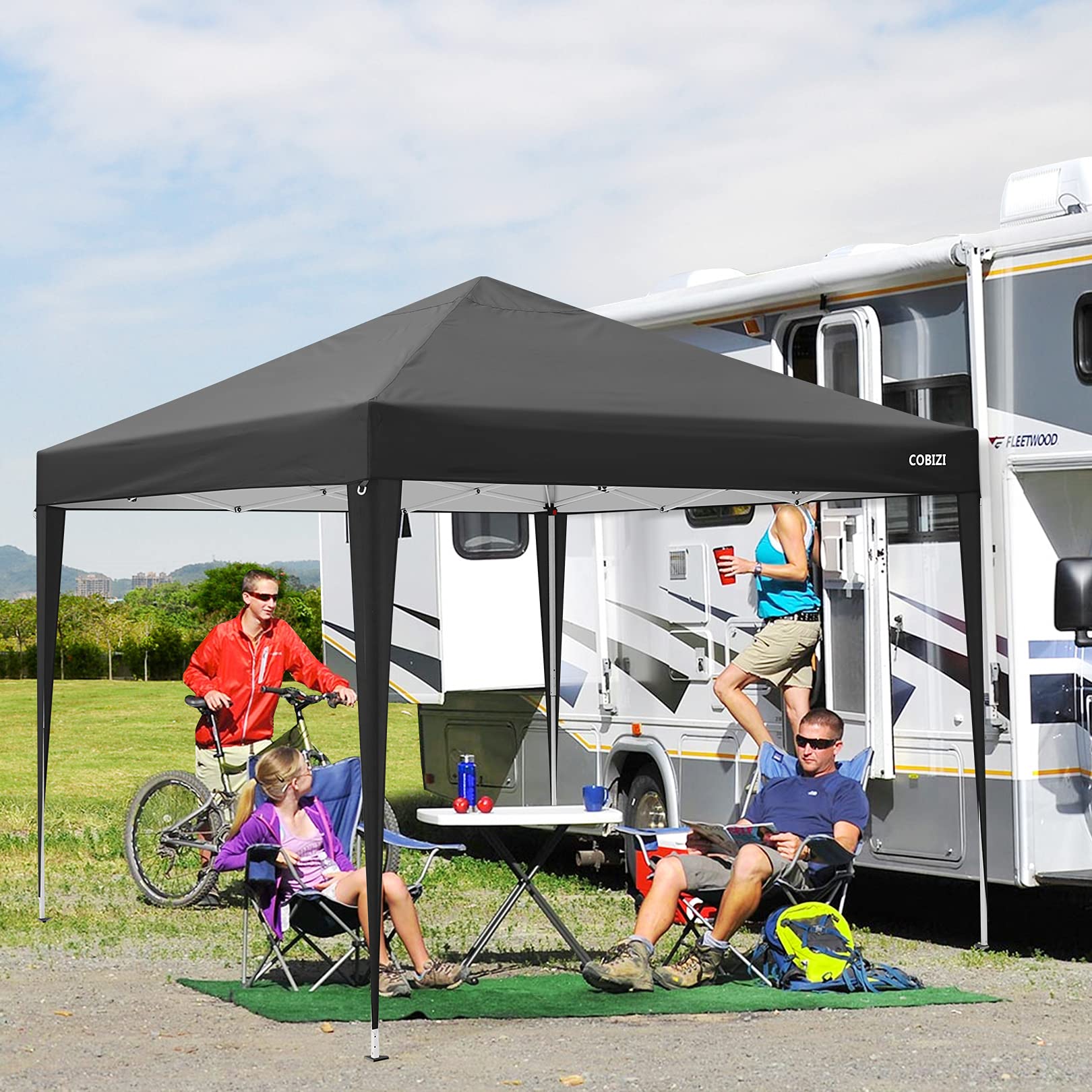 COBIZI 10'x10' Pop up & Protable Canopy Tent with 6 Sidewall & Carry Bag, Black SPC202