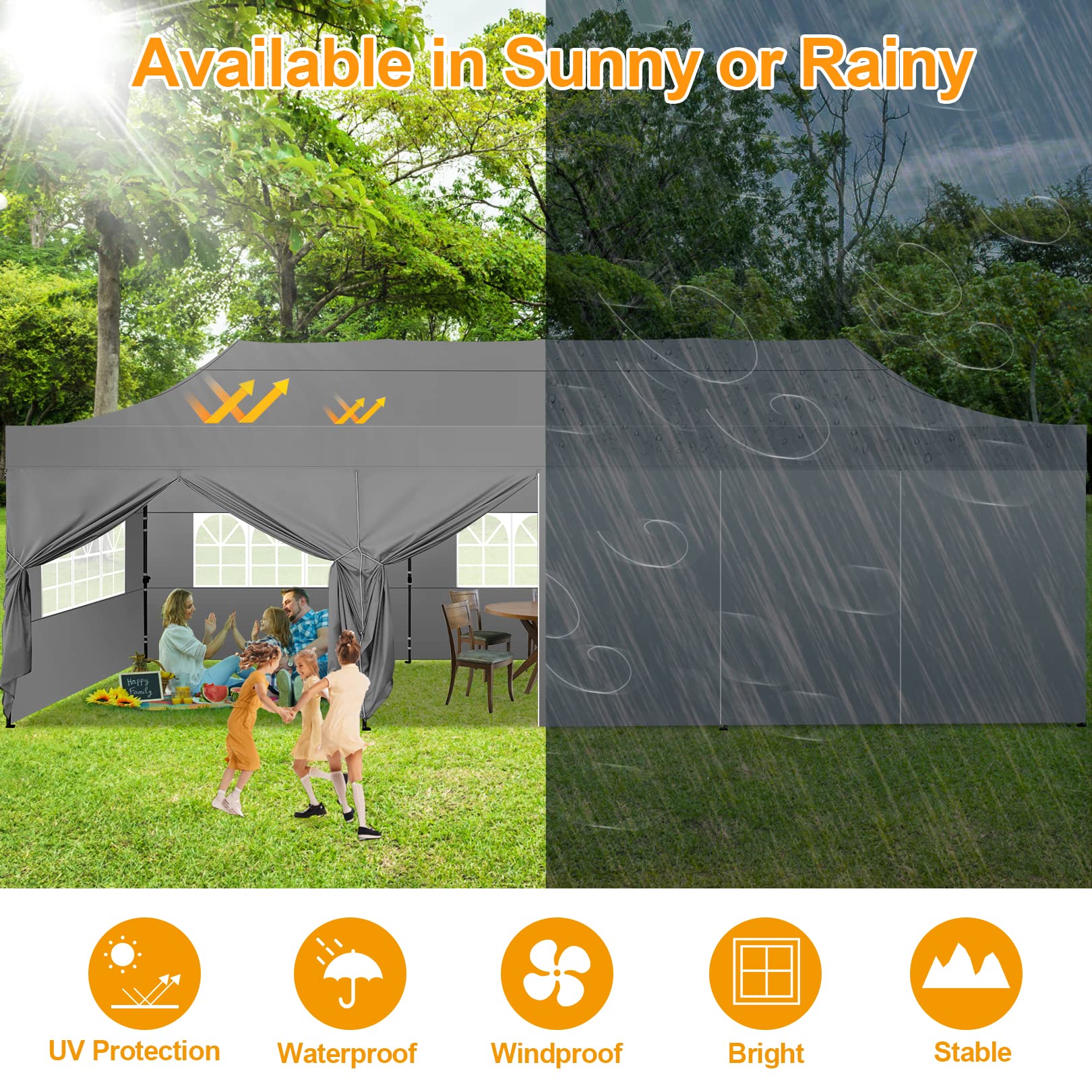 COBIZI 10'x30' Pop Up Canopy with 8 Sidewall, Heavy Duty Canopy UPF 50+ All Season Wind Waterproof Commercial Outdoor Wedding Party Tents