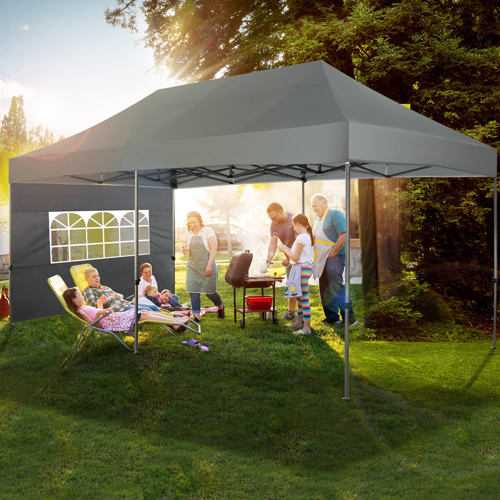 COBIZI 10x20 Pop up Canopy with 6 sidewalls Commercial Heavy Duty Canopy UPF 50+ All Weather Waterproof Outdoor Wedding Party Tents Gazebo with Roller Bag