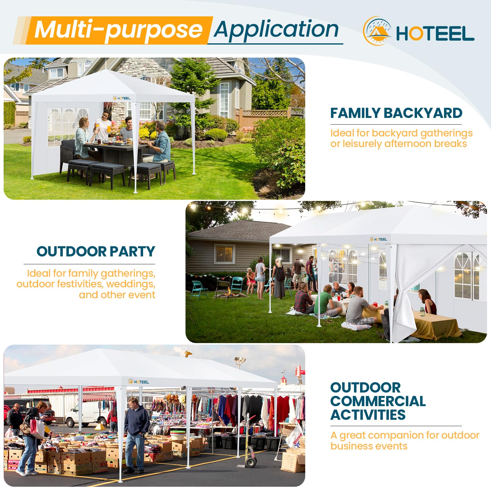 HOTEEL Party Tent 10x10 Canopy Tents for Parties with 4 Removable Sidewalls, Waterproof Outdoor Tent for Weddings and Events