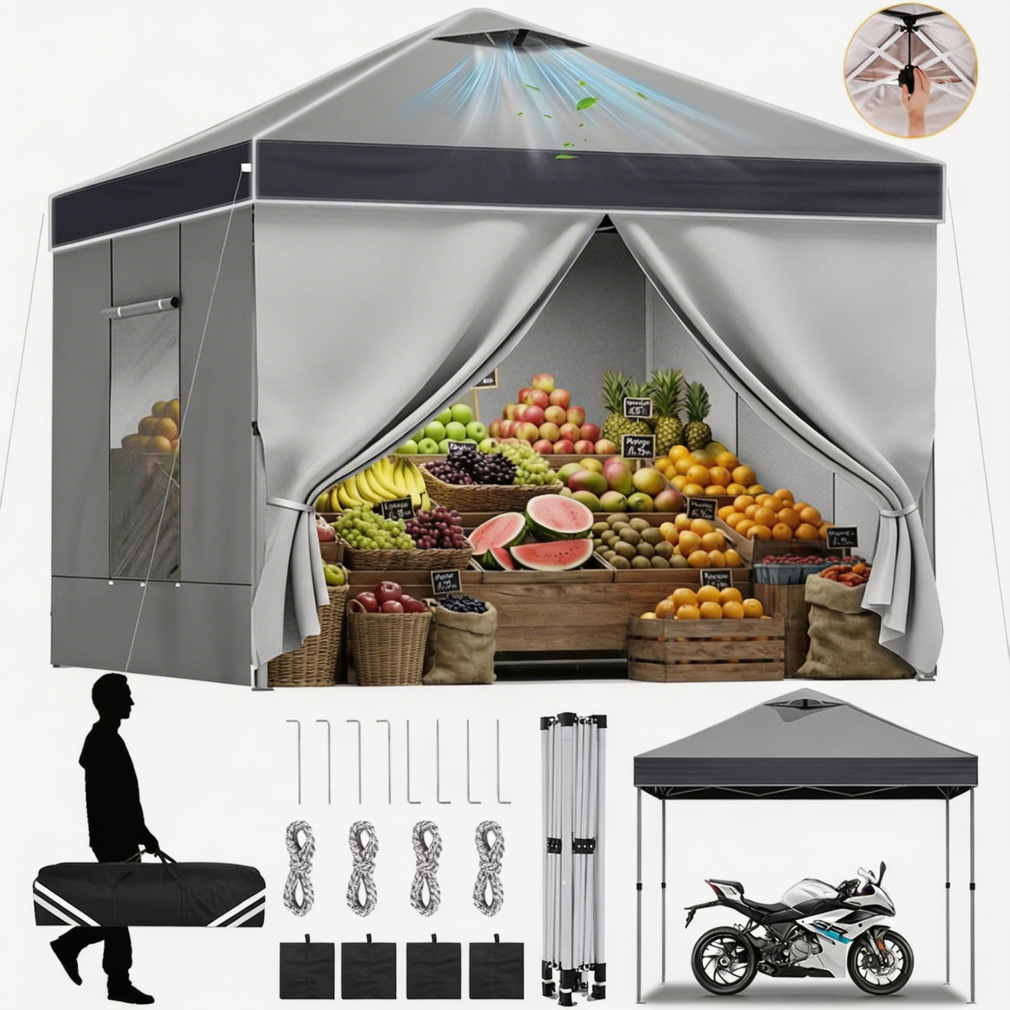 10x10 Pop Up Canopy Tent with Sidewalls, One Push Setup with Air Vent and Mesh Windows, Party Tents for Parties, Event, Commercial and Wedding with SandBags