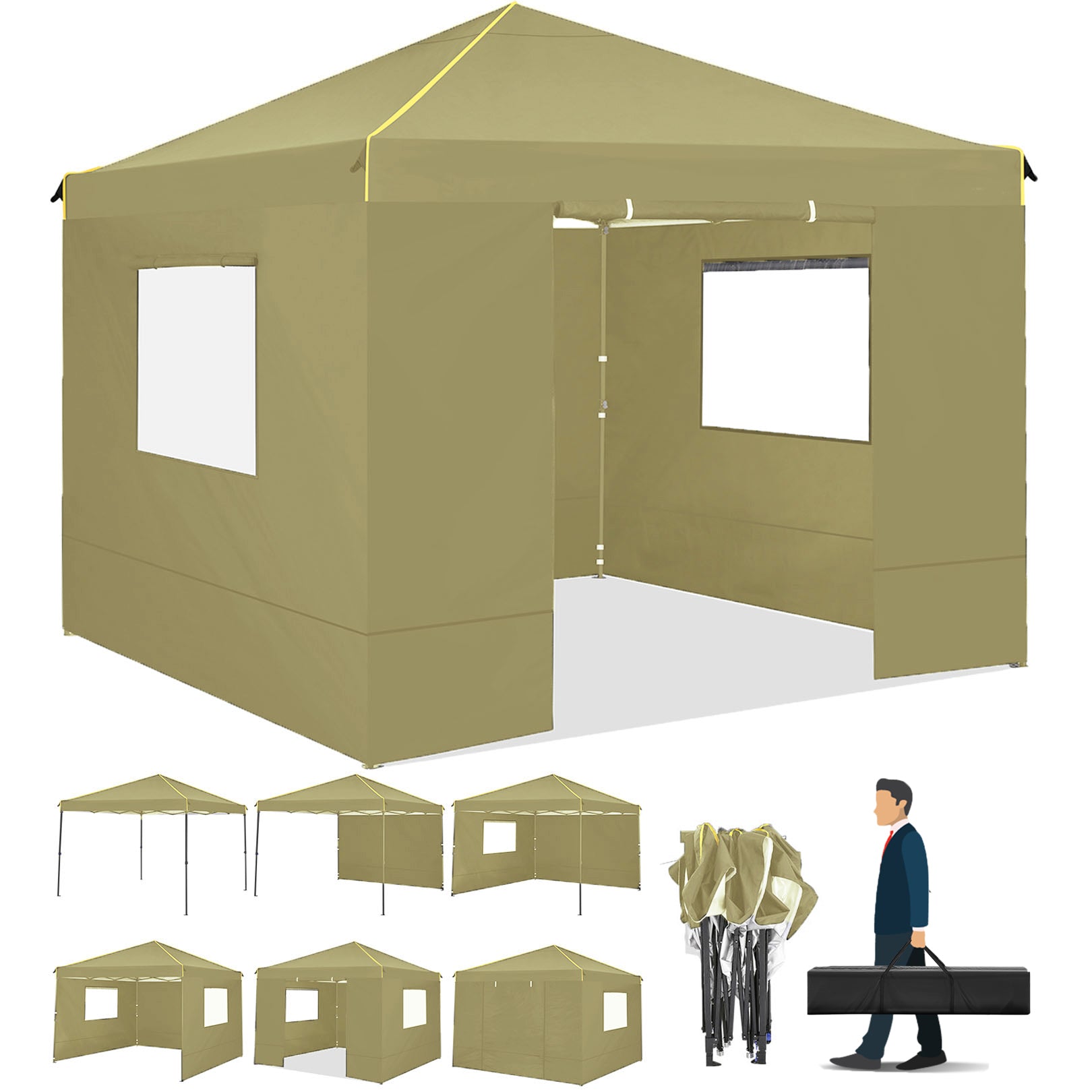 COBIZI 10'x10' Pop Up Outdoor Canopy with 4 Removable Sidewall and Mesh Windows HZC48