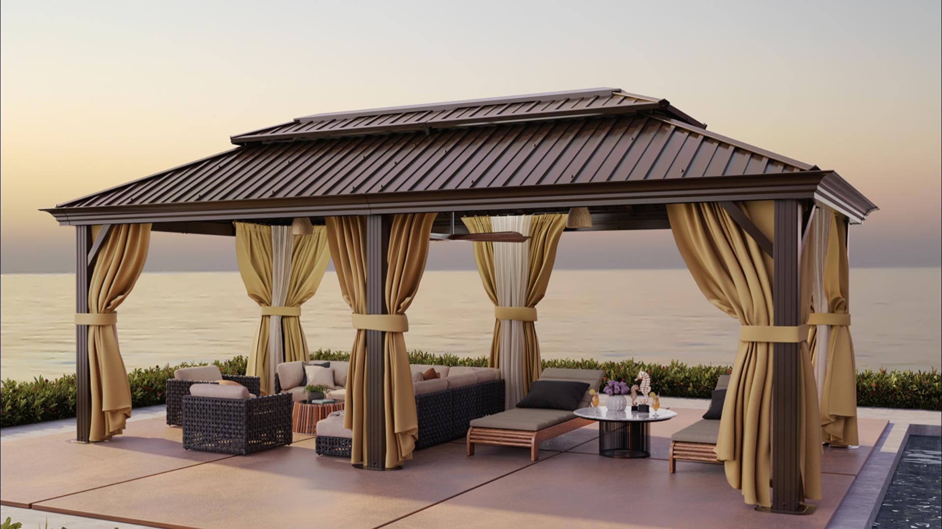 Video laden: COBIZI 12'x20' Heavy Duty Double HardTop Gazebo with Privacy Curtains & Netting, SPC91