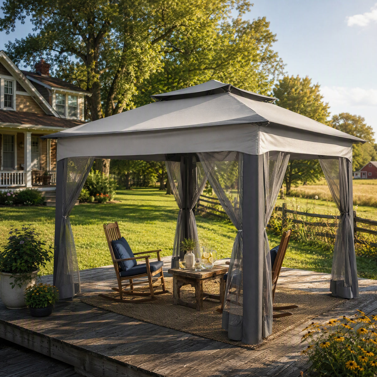 COBIZI Double Top Gazebo Wasserdichte Überdachung 10'x10' mit Seitenwand aus Gaze