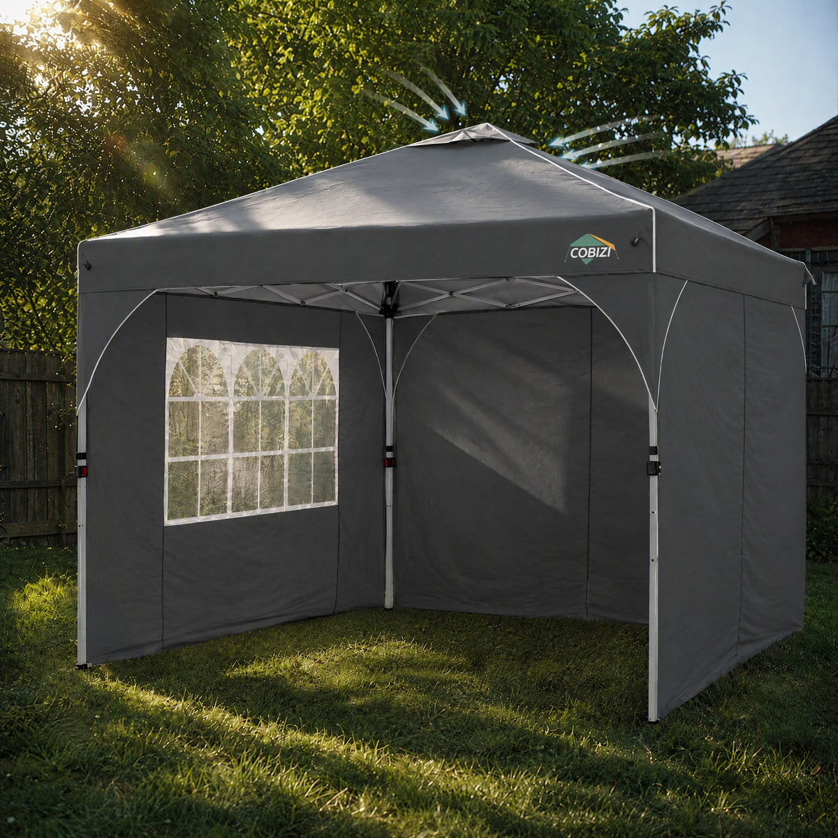 Cobizi 10'x10' One Push Central Button Pop Up Canopy Tent with Air Vent, 3 Sidewalls & Reflective Strip SPC141