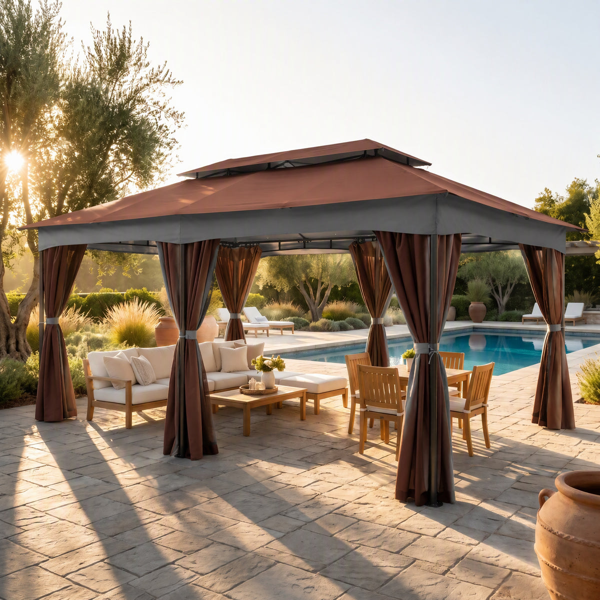 COBIZI 12'x20' Heavy Duty Patios Gazebos with 4 Sidewalls & Double Soft Roof SPC307