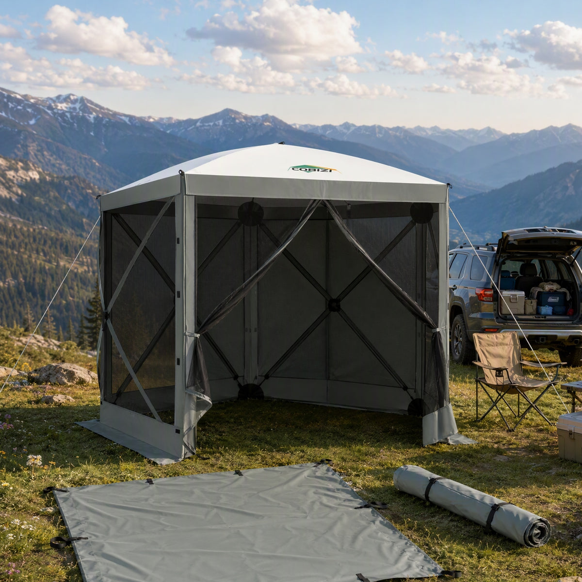 COBIZI 10'x10' Portable 5 Sides Screen House Tent, Pop Up Canopy With 5 Sidewalls & Mesh SPC44M
