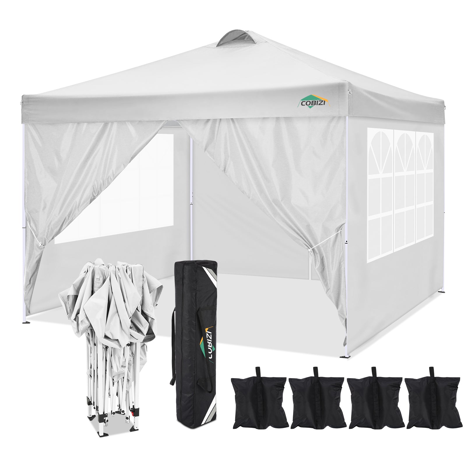 COBIZI Pop Up Canopy Shade Waterproof Tent 10'x10' With Sidewalls Vent SPC201