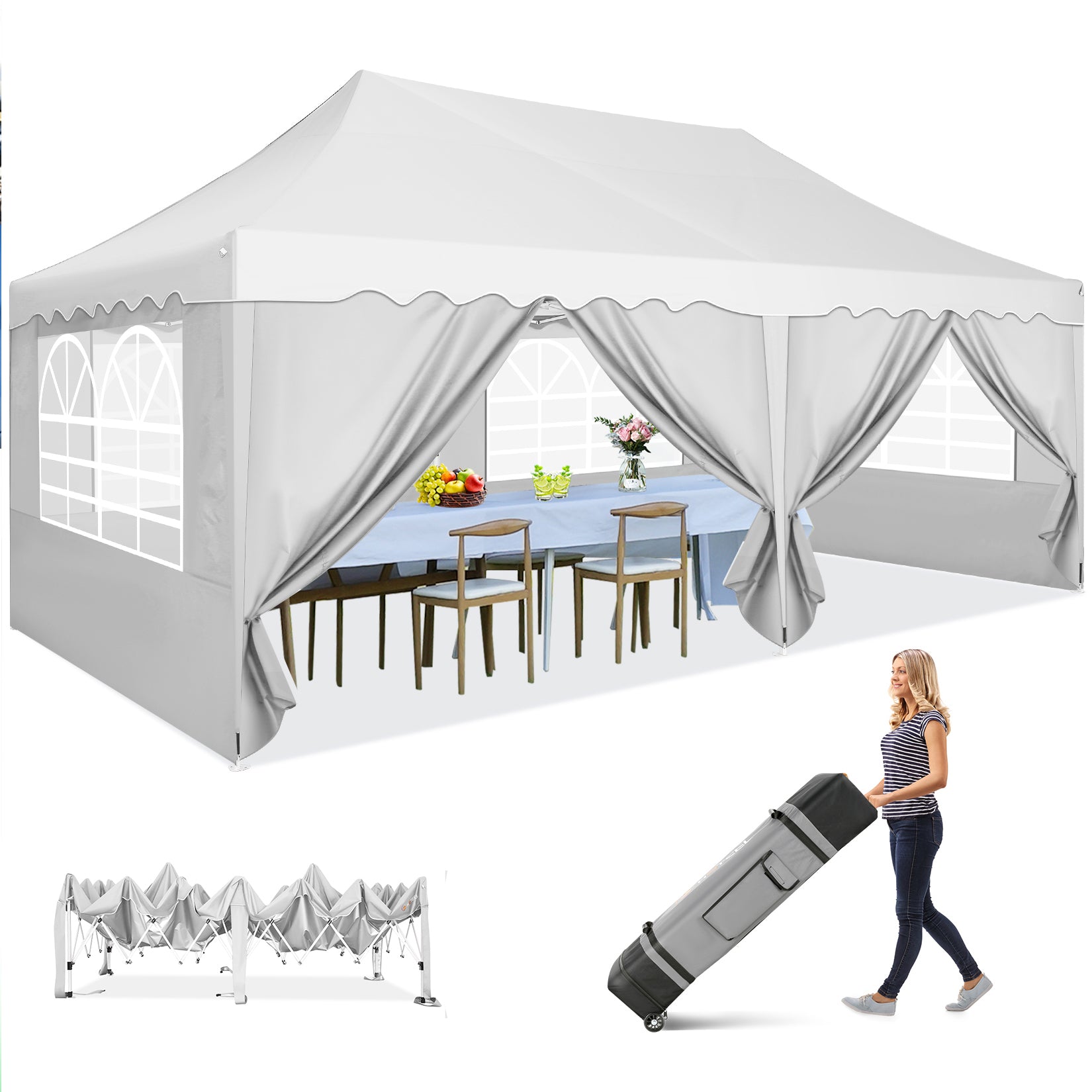 HOTEEL Canopy 10'x20' Pop Up Canopy Tent Heavy Duty Waterproof Adjustable Commercial Instant Canopy Outdoor Party Canopy Parties,Wedding,Outside Patio,Event,Backyard,Blue