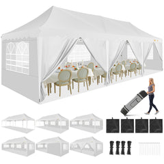 HOTEEL 10'x30' Pop Up Canopy Tent with 8 Sidewalls, Heavy Duty Wedding Event Tents, Party Gazebo with Roller Bag,UPF 50+ Windproof Waterproof,White
