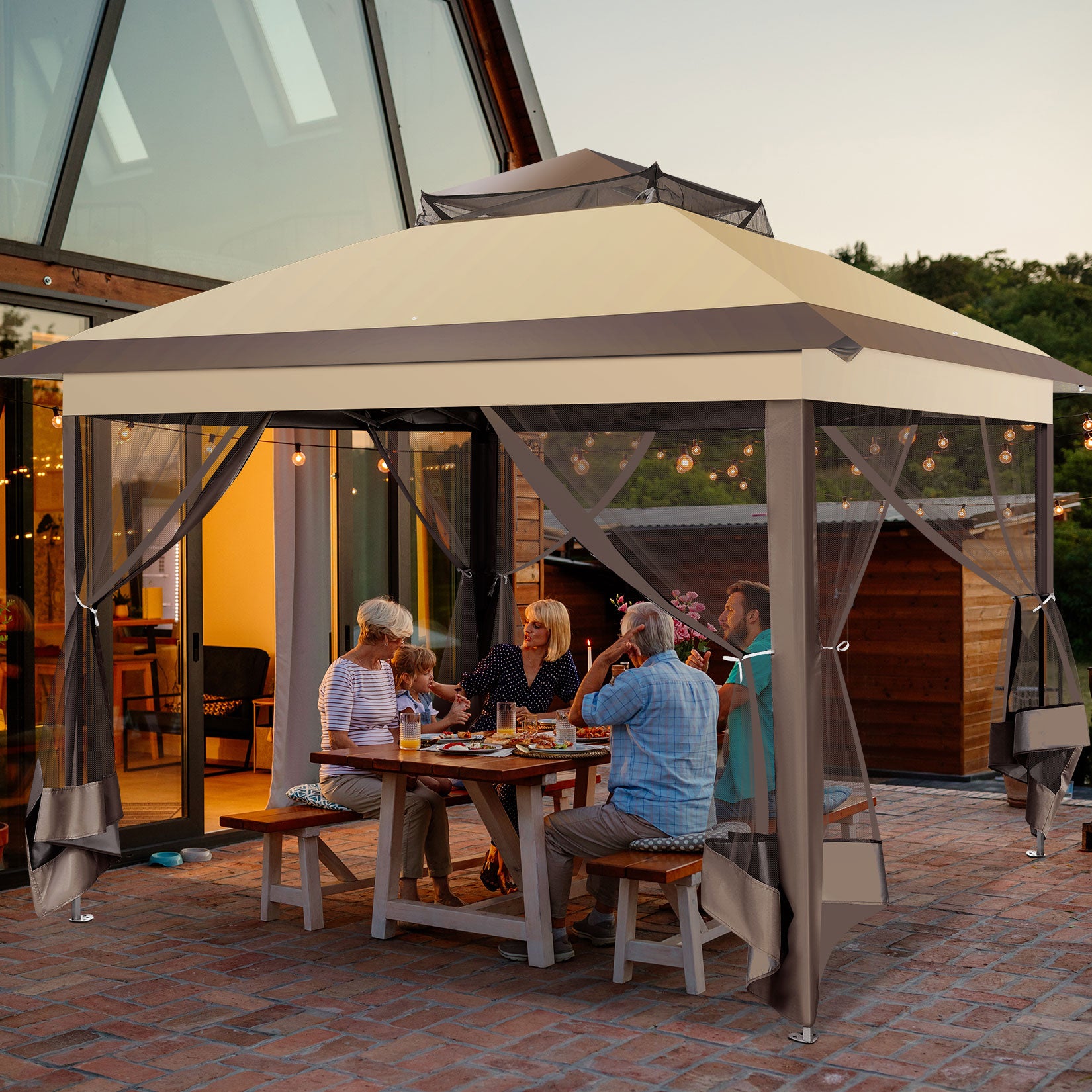 COBIZI 10'x10' Double Soft Top Gazebo Waterproof Canopy With Removable Mesh Wall SPC24