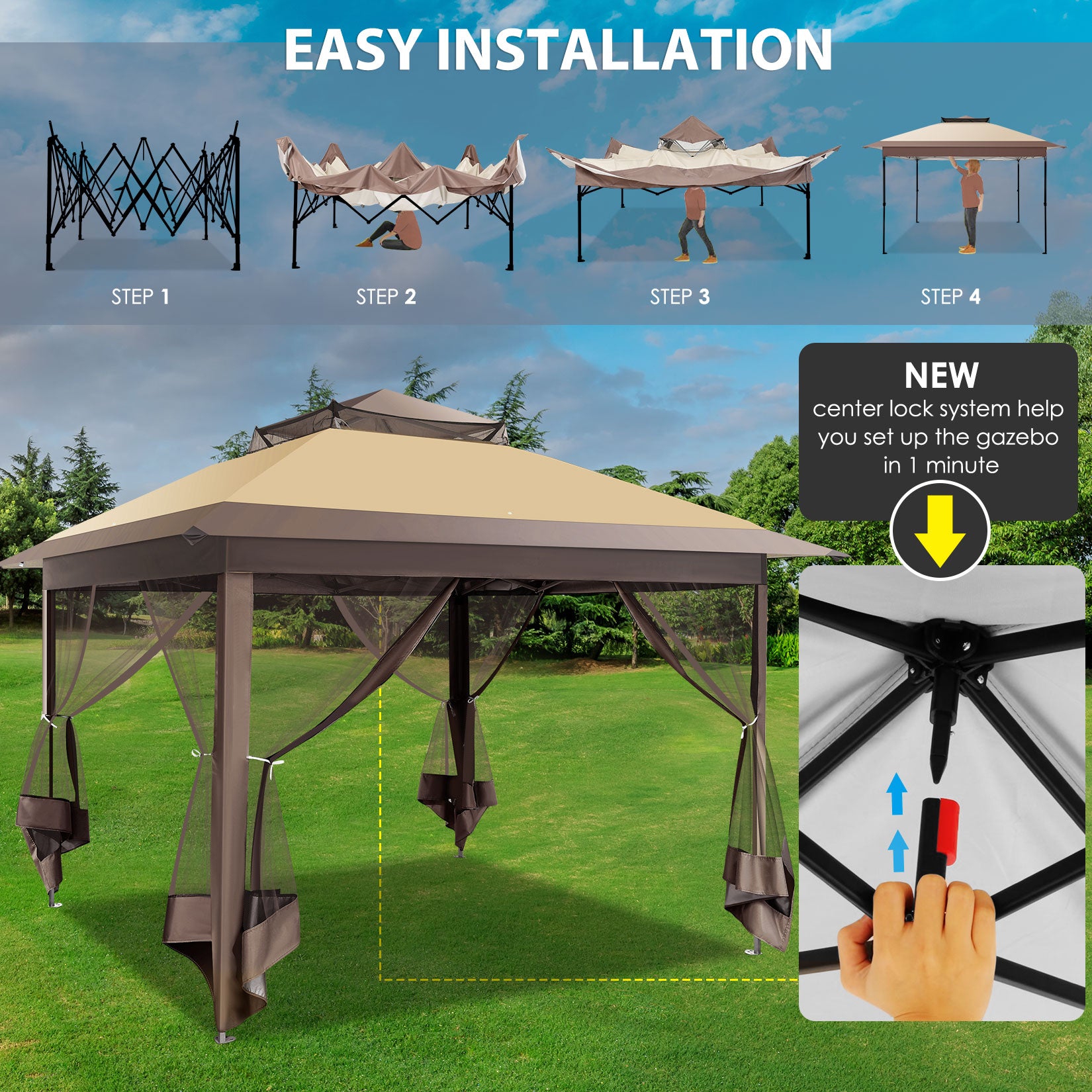 COBIZI 10'x10' Double Soft Top Gazebo Waterproof Canopy With Removable Mesh Wall SPC24