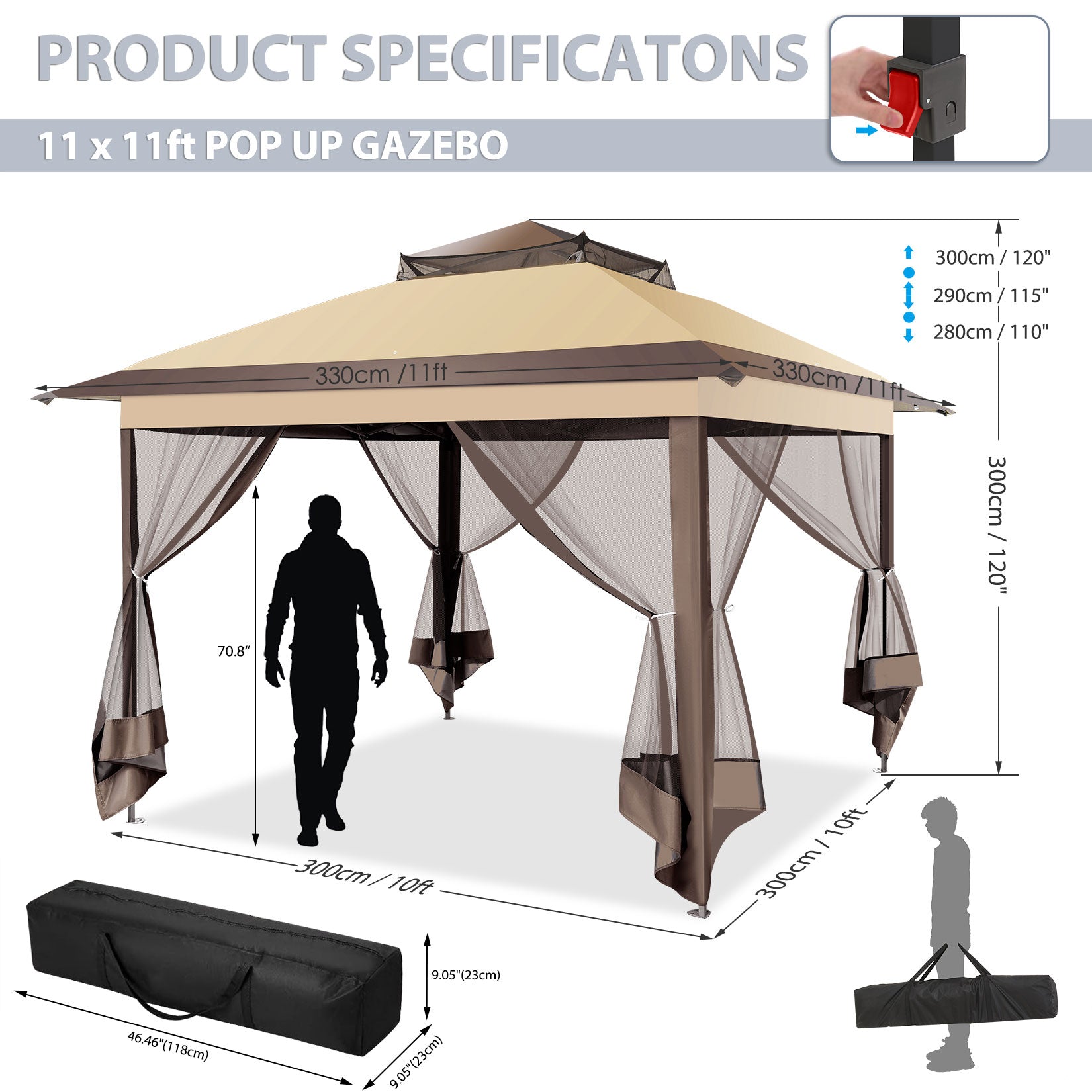 COBIZI 10'x10' Double Soft Top Gazebo Waterproof Canopy With Removable Mesh Wall SPC24