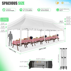 HOTEEL 10'x30' Pop Up Canopy Tent with 8 Sidewalls, Heavy Duty Wedding Event Tents, Party Gazebo with Roller Bag,UPF 50+ Windproof Waterproof,White