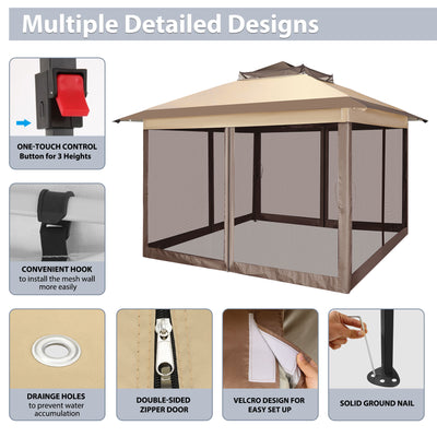 COBIZI 10'x10' Double Soft Top Gazebo Waterproof Canopy With Removable Mesh Wall SPC24