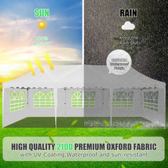HOTEEL 10'x30' Pop Up Canopy Tent with 8 Sidewalls, Heavy Duty Wedding Event Tents, Party Gazebo with Roller Bag,UPF 50+ Windproof Waterproof,White
