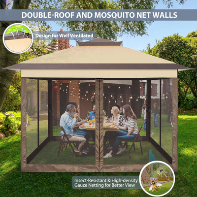 COBIZI 10'x10' Double Soft Top Gazebo Waterproof Canopy With Removable Mesh Wall SPC24