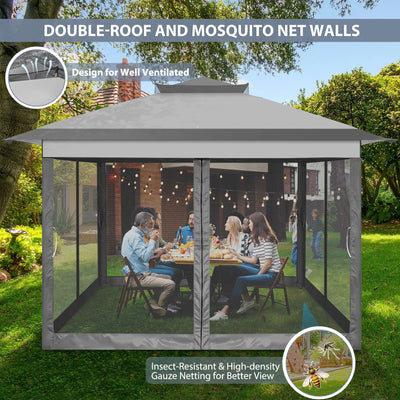COBIZI 10'x10' Double Soft Top Gazebo Waterproof Canopy With Removable Mesh Wall SPC24