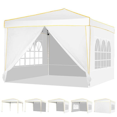 YUEBO 10'x10' Outdoor Pop Up Canopy Tent Commercial Instant Canopies Heavy Duty Shelter with Roller Bag, Bonus 4 Sand Bags, 4 Removable Sidewalls & Carrying Bag for Wedding Picnics Camping (White)