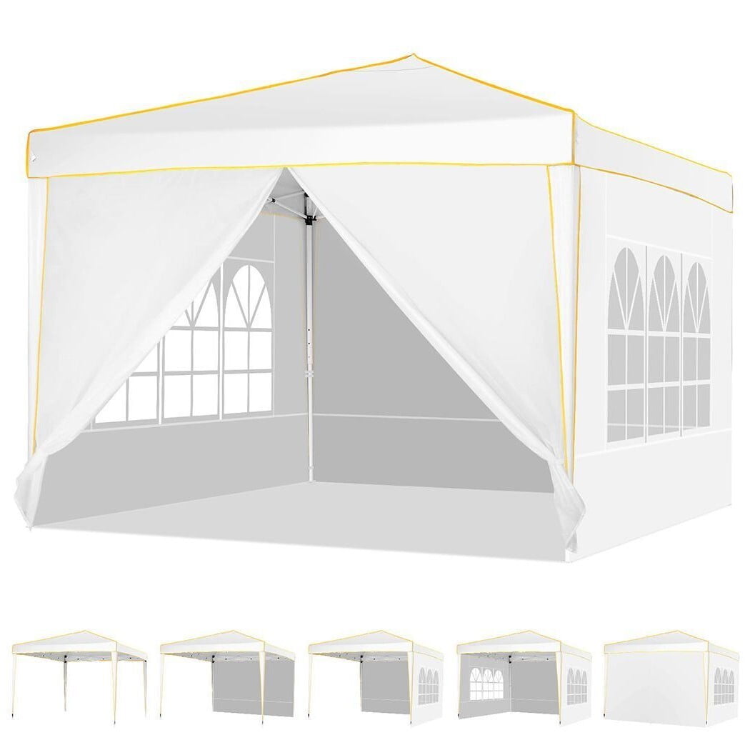 YUEBO 10'x10' Outdoor Pop Up Canopy Tent Commercial Instant Canopies Heavy Duty Shelter with Roller Bag, Bonus 4 Sand Bags, 4 Removable Sidewalls & Carrying Bag for Wedding Picnics Camping (White)