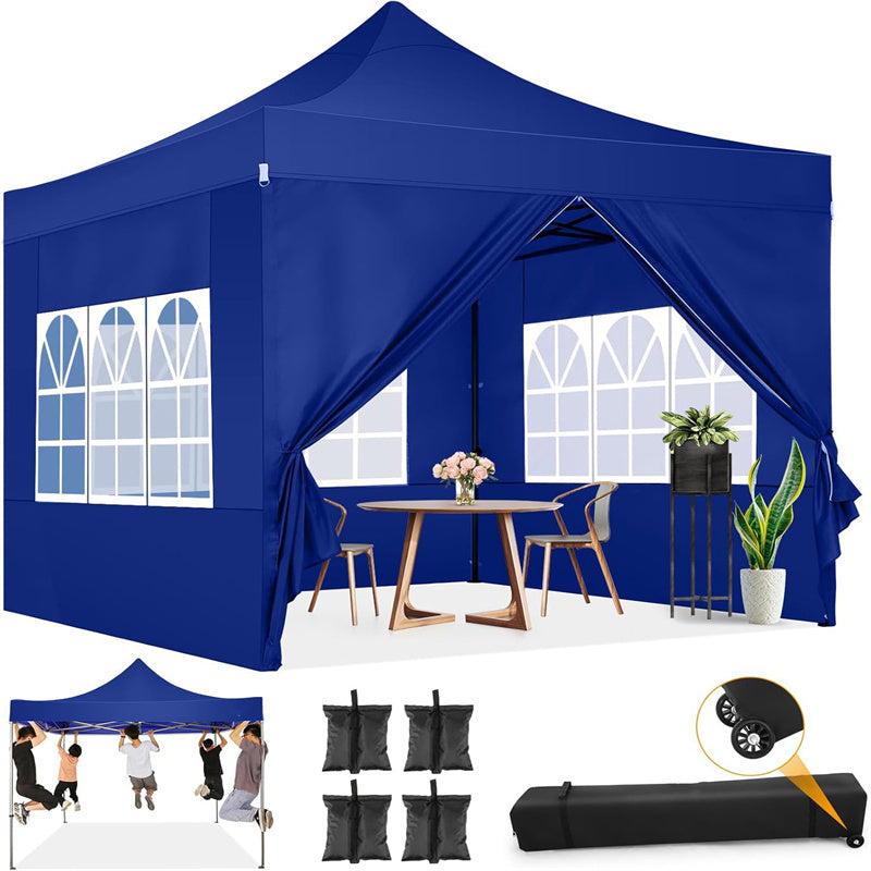 COBIZI 10x10 Heavy Duty Canopy Tent with 4 Sidewalls,Pop up Commercial Gazebo, Waterproof Outdoor Tents with Roller Bag, Black