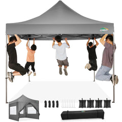 COBIZI 10x10 Pop Up Canopy Tent with 4 sidewalls Commercial Heavy Duty Canopy UPF 50+ Waterproof Outdoor Canopy Wedding Tents for Parties Gazebo with Roller Bag, Grey Gray (Windproof Upgraded)