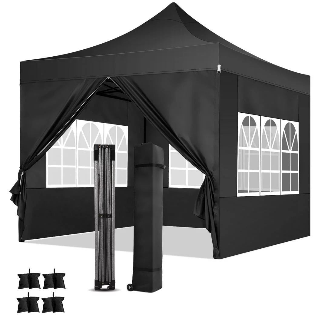 COBIZI 10'x10' Heavy Duty Pop up Canopy Tent with 4 Sidewall UPF 50+ Easy Up Commercial Outdoor Canopy Wedding Party Tents for Parties All Season Wind Waterproof Gazebo with Roller Bag, Black