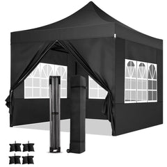 COBIZI 10'x10' Heavy Duty Pop up Canopy Tent with 4 Sidewall UPF 50+ Easy Up Commercial Outdoor Canopy Wedding Party Tents for Parties All Season Wind Waterproof Gazebo with Roller Bag, Black