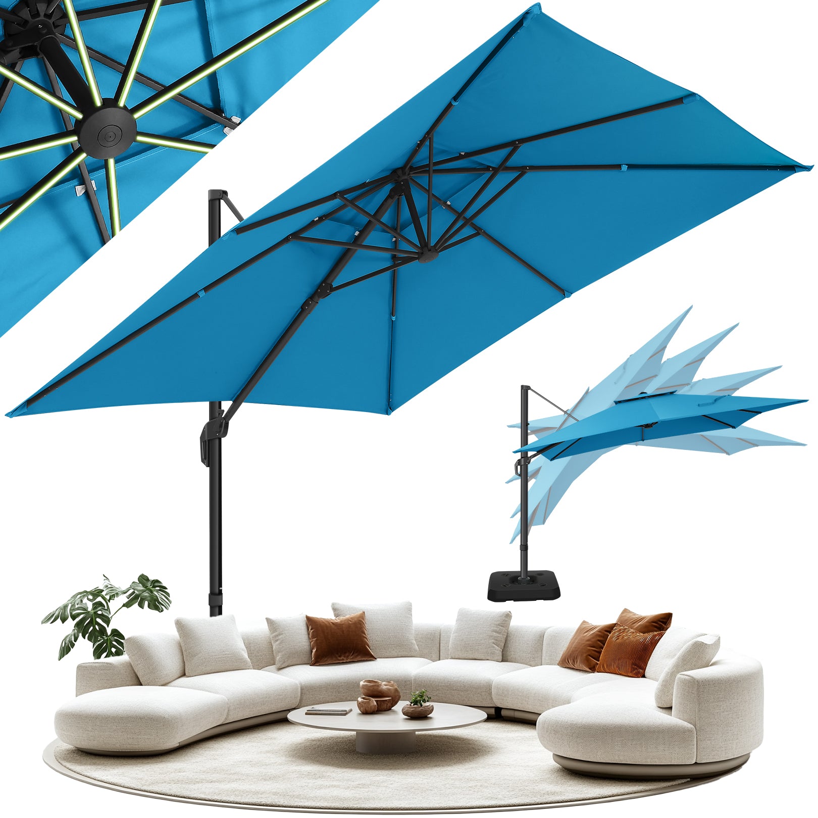 HOTEEL 10 Ft Patio Umbrella Outdoor Cantilever Umbrella Aluminum Offset Umbrella with Base, 360¡ã Rotation, Navy