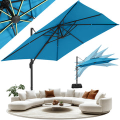 HOTEEL 10 Ft Patio Umbrella Outdoor Cantilever Umbrella Aluminum Offset Umbrella with Base, 360° Rotation，Gray