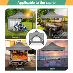 COBIZI 10x10 Pop Up Canopy Tent with 4 sidewalls Commercial Heavy Duty Canopy UPF 50+ Waterproof Outdoor Canopy Wedding Tents for Parties Gazebo with Roller Bag, Grey Gray (Windproof Upgraded)