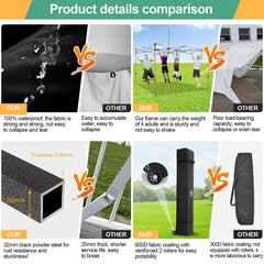 COBIZI 10'x10' Pop Up Canopy Tent with 4 sidewalls Commercial Heavy Duty Canopy UPF 50+ All Weather Waterproof Outdoor Canopy Wedding Tents for Parties Gazebo with Roller Bag, Black (Windproof Upgraded)