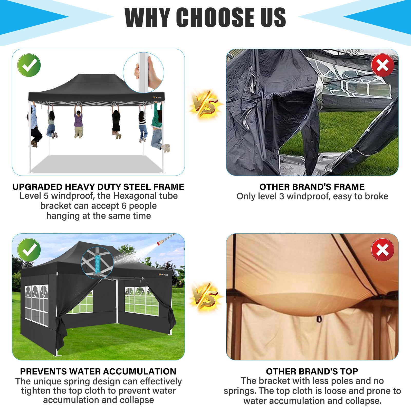 HOTEEL 10x15 Pop Up Canopy Tent Heavy Duty Easy Up Outdoor Canopy Commercial Event Tent Wedding with Roller Bag,UV 50+ & Upgraded No Water Accumulation,Thick Hexagonal Legs