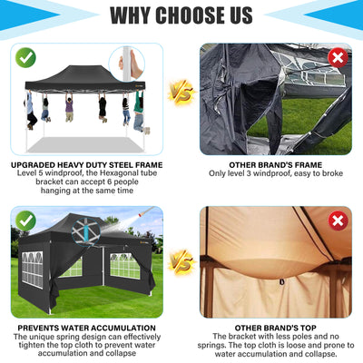 HOTEEL 10x15 Pop Up Canopy Tent Heavy Duty Easy Up Outdoor Canopy Commercial Event Tent Wedding with Roller Bag,UV 50+ & Upgraded No Water Accumulation,Thick Hexagonal Legs