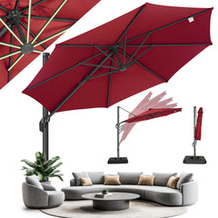 HOTEEL 10 Ft Patio Umbrella Outdoor Cantilever Umbrella Aluminum Offset Umbrella with Base, 360° Rotation，Gray