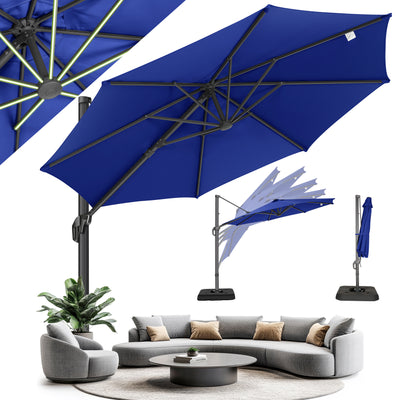 HOTEEL 10 Ft Patio Umbrella Outdoor Cantilever Umbrella Aluminum Offset Umbrella with Base, 360¡ã Rotation, Navy